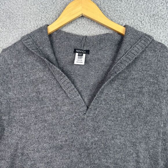 Novica Alpaca Wool Blend Hoodie Sweater Gray Pullover Women’s Large Boho Cozy - Picture 3 of 12
